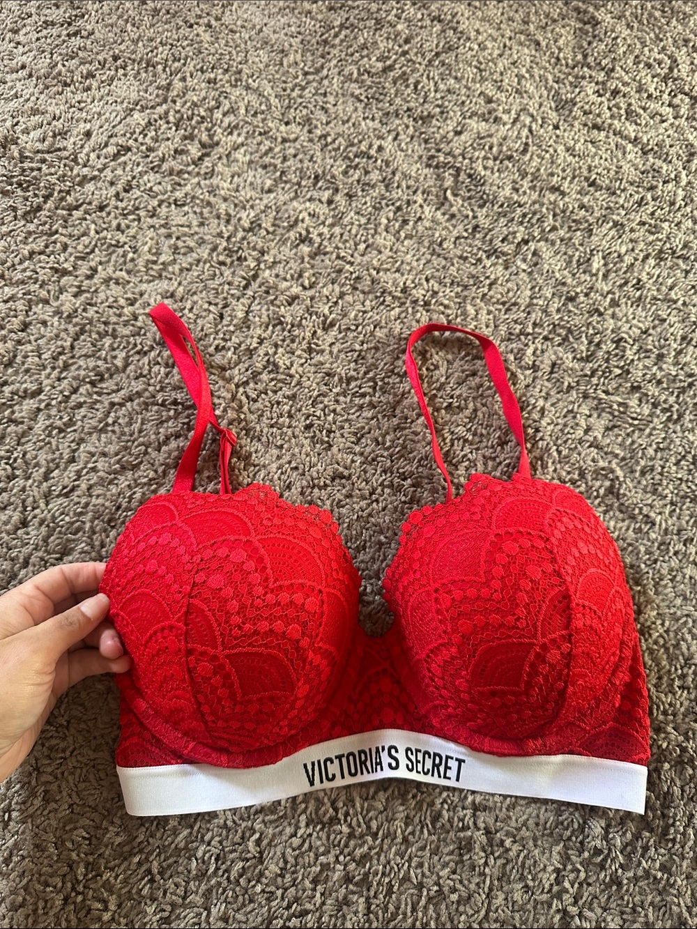 Victoria's Secret Red Lace Padded Bra with Branded Band